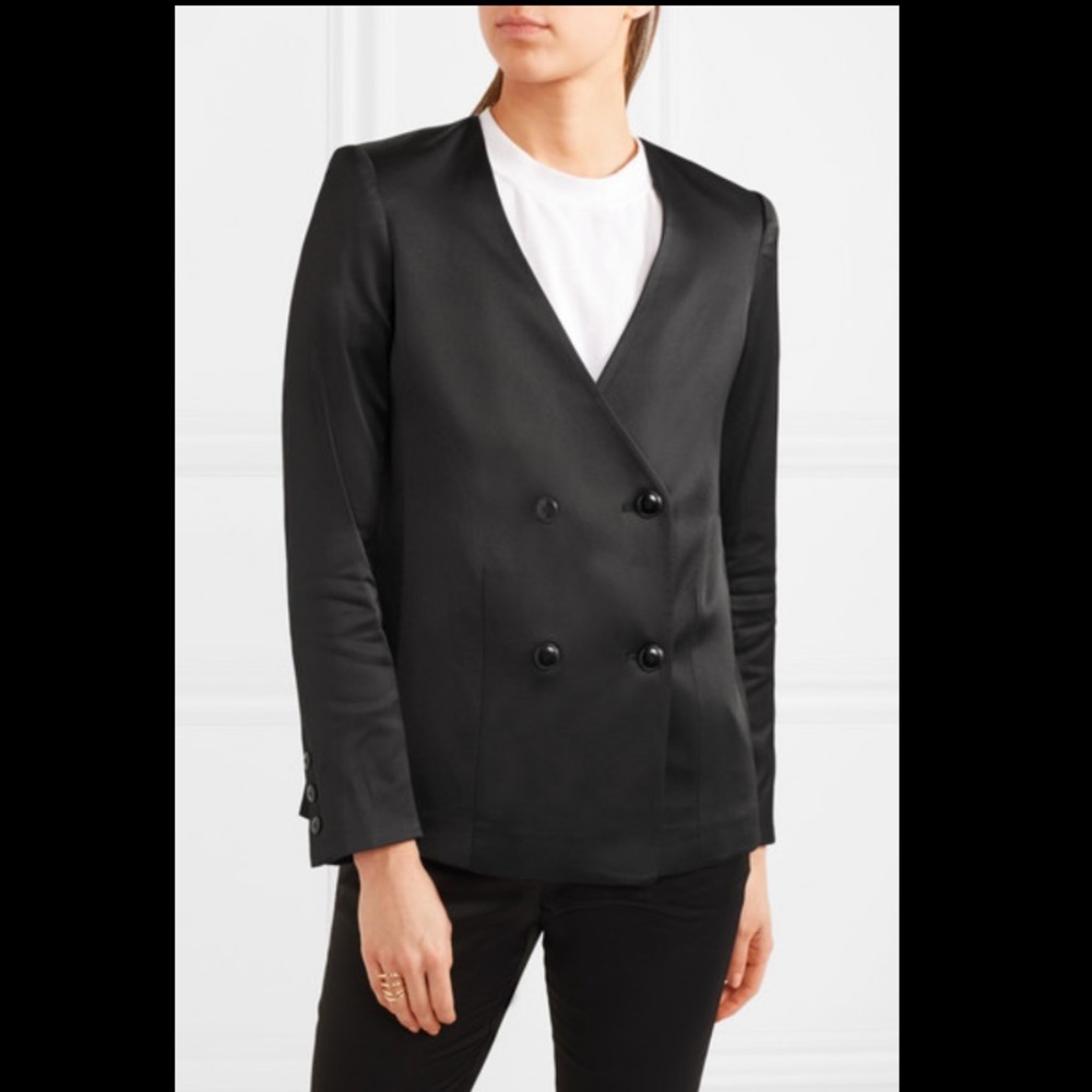 FRAME Black Satin Double Chested Blazer Jacket 0 - Picture 4 of 9